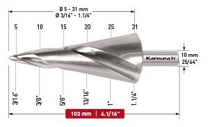 Stupňovitý vrták D 5-31 mm, 20.1473 U